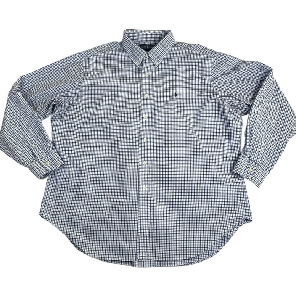Vintage Y2K RALPH LAUREN Classic Fit Cotton Plaid Button Down Shirt Blue XXL